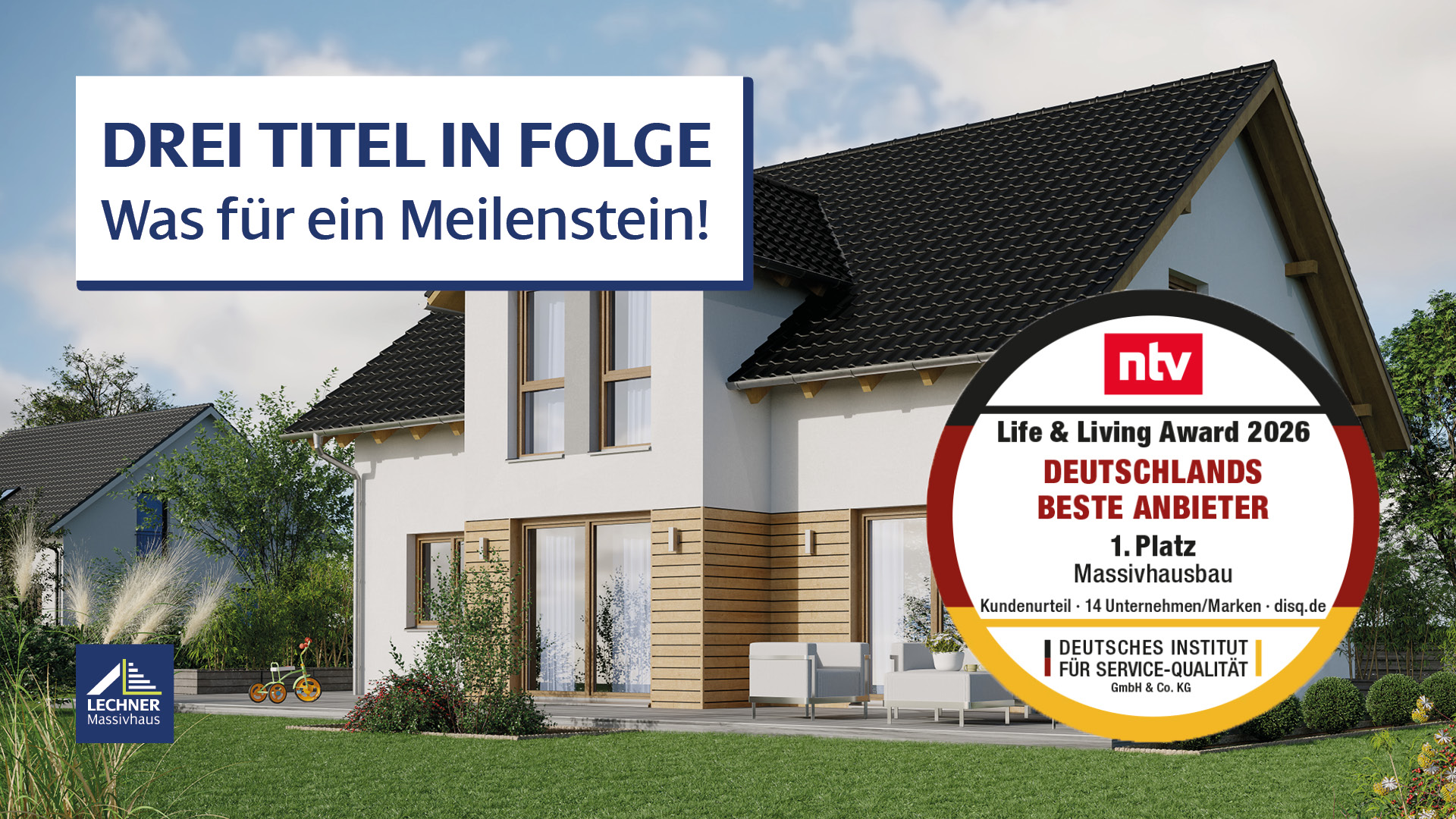 Life & Living Award Auszeichnung modernes Einfamilienhaus im Hintergrund